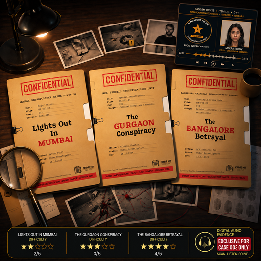 The Complete Collection: all three CrimeKit case files - Lights Out in Mumbai, The Gurgaon Conspiracy and The Bangalore Betrayal - with difficulty ratings
